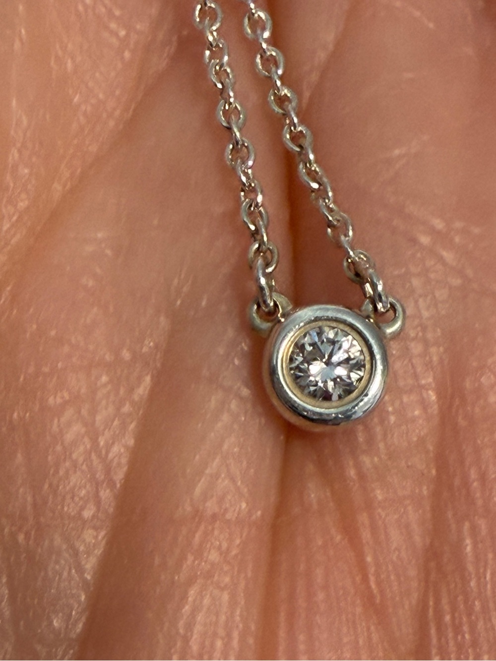 Tiffany & Co. Necklace Elsa Peretti Diamonds by the Yard Pendant in Silver .07ct